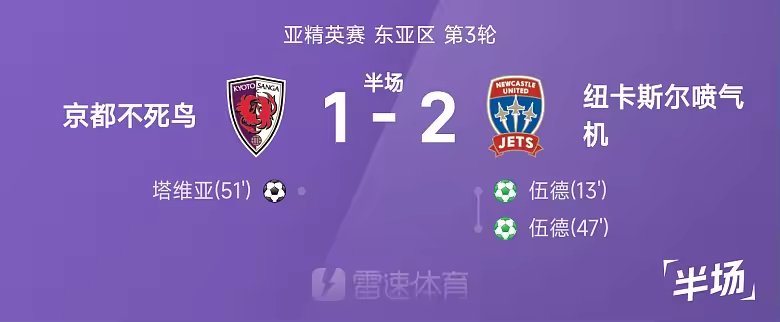亚精英半场志知孝明两度送点伍德双响京都1比2喷气机